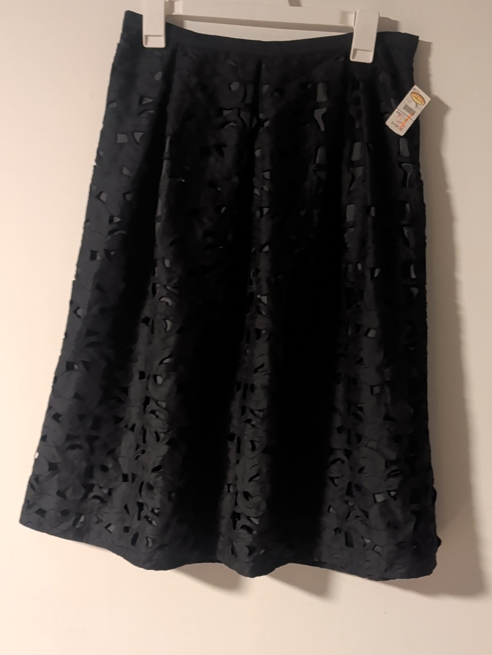 Talbots Silk Black A-Line Laser-Cut Midi Skirt 10